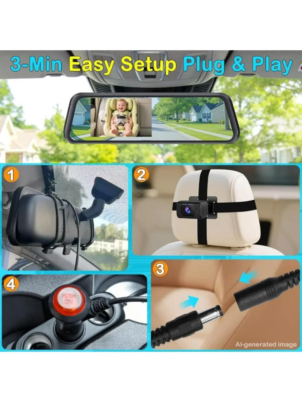 4.3” Baby Car Mirror Camera - Dual View for Safe Travel & Easy Baby Monitoring